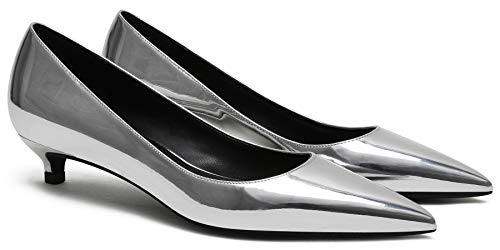 Soulength ZáPatos De Tacon Mujer 130 CóModo 3Cm Trabajo De Charol ZáPatos Plateado 41