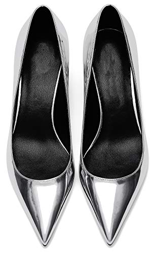 Soulength ZáPatos De Tacon Mujer 130 CóModo 3Cm Trabajo De Charol ZáPatos Plateado 41