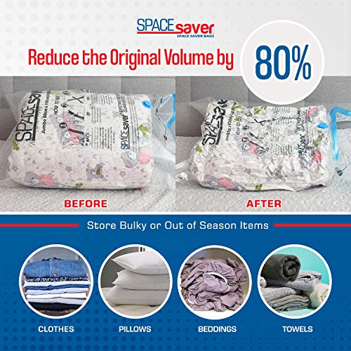 Spacesaver Bolsas de Almacenamiento de vacío Premium. ¡80% más de Almacenamiento! ¡Bomba Manual para Viajar! Doble-Zip Seal y Triple Seal Turbo-Valve para un Ahorro máximo de Espacio. (Medium 10 pack)