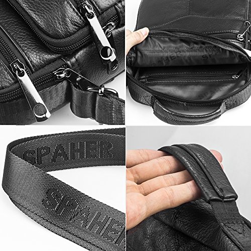 SPAHER IPAD bandoleras de hombre bolsa caballero mochilas hombre cuero piel de hombro bolsos para hombre bandolera bolsos de mano cuero Crossbody bolso bandolera hombre bolso mochila Negro