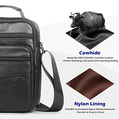 SPAHER IPAD bandoleras de hombre bolsa caballero mochilas hombre cuero piel de hombro bolsos para hombre bandolera bolsos de mano cuero Crossbody bolso bandolera hombre bolso mochila Negro