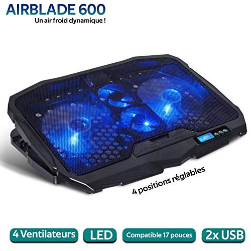 SPIRIT OF GAMER AirBlade 600 Blue 17" con Controlador LCD, 4 Ventiladores silenciosos, 3 Modos de refrigeración