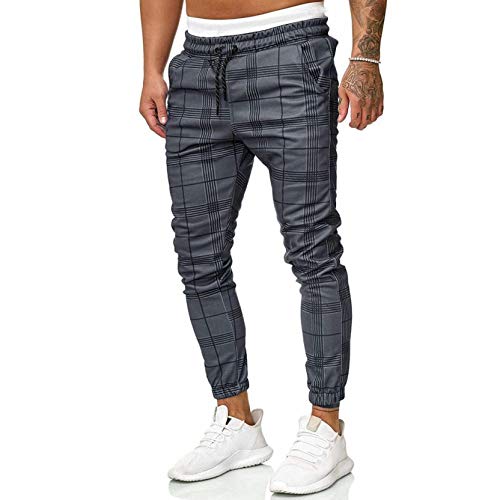 Spritumn Hombre Pantalon de Chandal Slim Pantalones Deportivos Cuadros con Bolsillos para Hombre Jogging Entrenamiento Pantalones de Moda Casual (M)