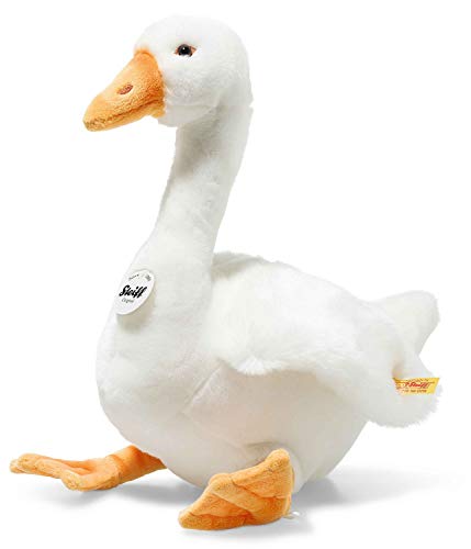 Steiff Fritzi Gans 073847 - Peluche de Ganso de Peluche para niños, 27 cm, con botón en la Oreja, Lavable, Color Blanco