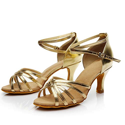 STRIR Mujer Sandalias de Tacon con Brillantes Plataforma Peep Toe Tacon Ancho Correa de Tobillo Boda Novia Zapatos T-Bar Medio Talón Boda Fiesta Metálico