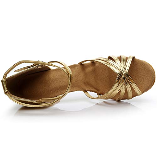 STRIR Mujer Sandalias de Tacon con Brillantes Plataforma Peep Toe Tacon Ancho Correa de Tobillo Boda Novia Zapatos T-Bar Medio Talón Boda Fiesta Metálico