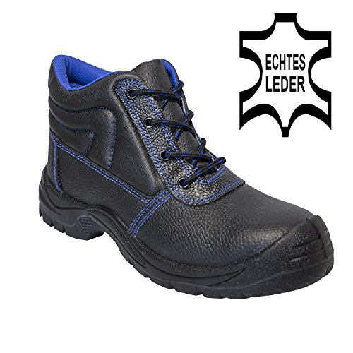 strongAnt - Zapatos de Seguridad para Hombres S3 SRC Cuero Trabajo Puntera de Acero y Entresuela de Acero Antideslizante Botas Negro - 43