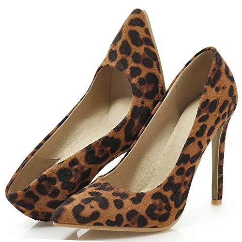 SUCREVEN Mujer Elegante Tacón De Aguja Zapatos Sin Cordones Tacón Alto Zapatos Puntiagudo Fiesta Zapatos Noche Vestido Zapatos Leopard Amarillo Talla 34 EU