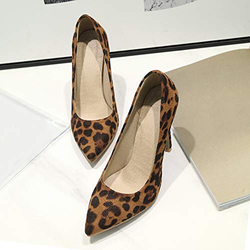SUCREVEN Mujer Elegante Tacón De Aguja Zapatos Sin Cordones Tacón Alto Zapatos Puntiagudo Fiesta Zapatos Noche Vestido Zapatos Leopard Amarillo Talla 34 EU