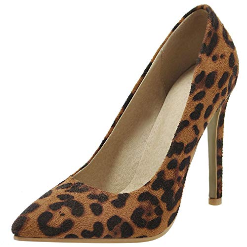 SUCREVEN Mujer Elegante Tacón De Aguja Zapatos Sin Cordones Tacón Alto Zapatos Puntiagudo Fiesta Zapatos Noche Vestido Zapatos Leopard Amarillo Talla 34 EU