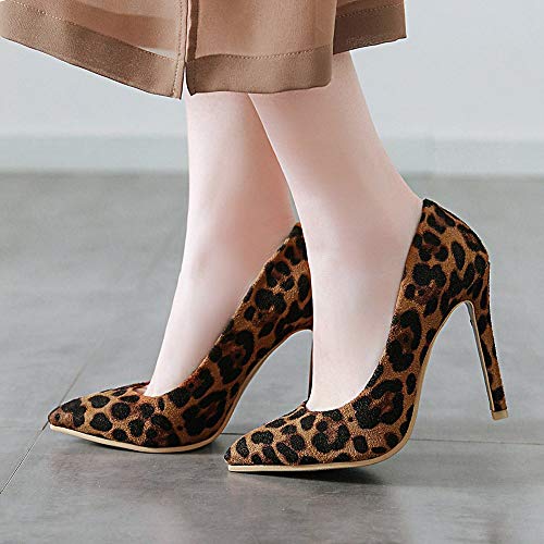 SUCREVEN Mujer Elegante Tacón De Aguja Zapatos Sin Cordones Tacón Alto Zapatos Puntiagudo Fiesta Zapatos Noche Vestido Zapatos Leopard Amarillo Talla 34 EU