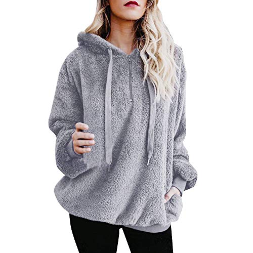 Sudaderas Capucha para Mujer, BBestseller Suéter de Doble Capa de Lana Polar Top Cardigan Tejido Sudaderas para Mujer Blusa Camiseta Tops Otoño e Invierno (S, Gris 2)