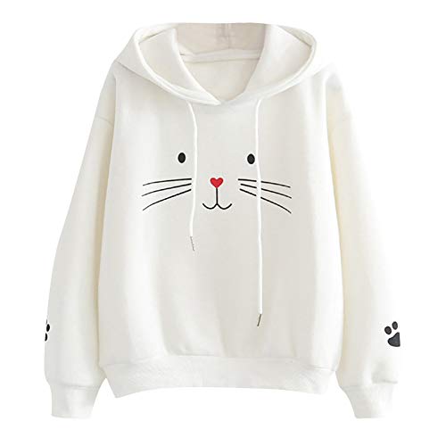 Sudaderas Tumblr Chica Gato Animal Patrón Casual Camiseta con Capucha y Manga Larga Tops Ropa Mujer Niña Otoño e Invierno