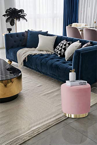Suhu Redondo Puff Baúl Taburete de Terciopelo Asiento Otomana Elegante Patas de Madera Maciza Asiento Rosa