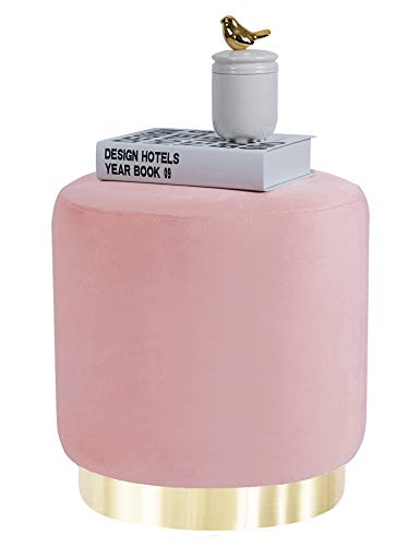 Suhu Redondo Puff Baúl Taburete de Terciopelo Asiento Otomana Elegante Patas de Madera Maciza Asiento Rosa