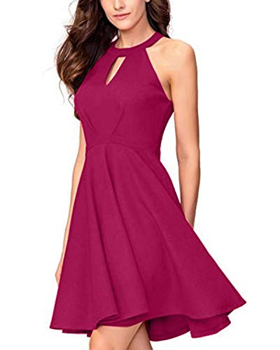 SUNNYME Vestido de cóctel para mujer, línea A, vestido de invitados de boda, sexy, sin mangas, cuello halter, mini vestidos