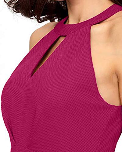 SUNNYME Vestido de cóctel para mujer, línea A, vestido de invitados de boda, sexy, sin mangas, cuello halter, mini vestidos