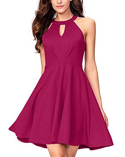 SUNNYME Vestido de cóctel para mujer, línea A, vestido de invitados de boda, sexy, sin mangas, cuello halter, mini vestidos