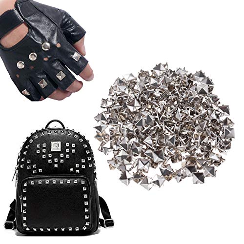 SUPVOX - 200 remaches punk cuadrados de acero con puntas, para manualidades, zapatos, cinturones, ropa, decoración (plata)