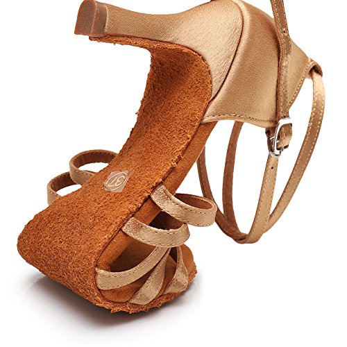 SWDZM Mujer Zapatos de Baile/Estándar de Zapatos de Baile Latino Satén Ballroom modelo-ES-213 Beige 38.5 EU