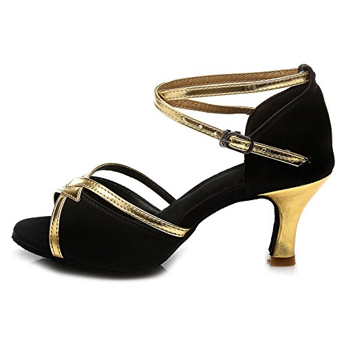 SWDZM Mujer Zapatos de baile/estándar de Zapatos de baile latino Satén Ballroom modelo-ES-225 Negro 38.5 EU