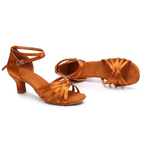 SWDZM Mujer Zapatos de Baile,estándar de Zapatos de Baile Latino,Satén,Ballroom modelo-WH1213 Marrón 39 EU/25.5CM