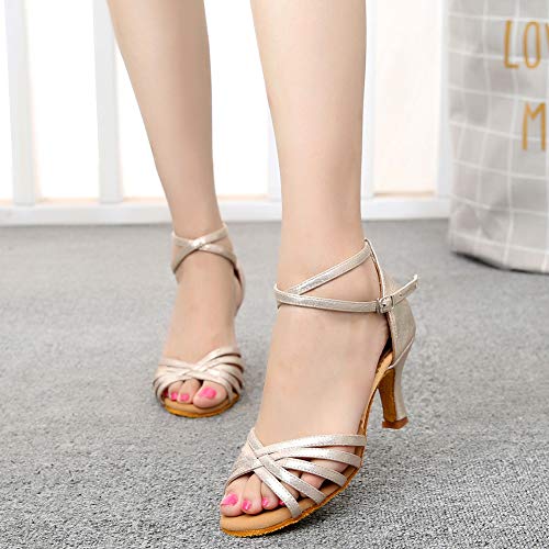 SWDZM Mujer/Niñas Estándar de Zapatos de Baile Latino Satén Ballroom Modelo ES-1810 Oro Rosa 37EU/23.5CM