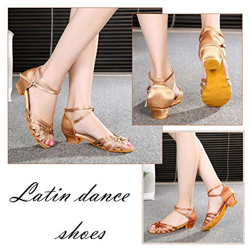 SWDZM Niñas Estándar de Zapatos de baile latino Satén Ballroom modelo-ES-202 Beige 36 EU