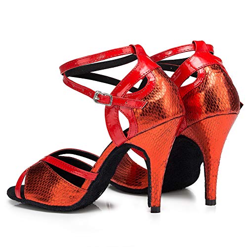 SWDZM Zapatos Baile Latinos Mujer,Zapatos Baile Latino,Salsa,Ballroom modelo-L035, Tacón 3.35'', Rojo 36EU