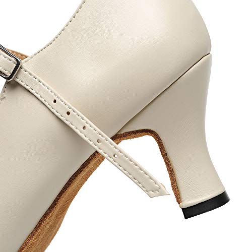 SWDZM Zapatos de Baile Latino para Mujer Punta Cerrada Salón Salsa Chacha Rumba Samba Carácter Zapatos de Baile,Modello-YCL472-white-6cm-38EU