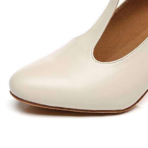 SWDZM Zapatos de Baile Latino para Mujer Punta Cerrada Salón Salsa Chacha Rumba Samba Carácter Zapatos de Baile,Modello-YCL472-white-6cm-38EU