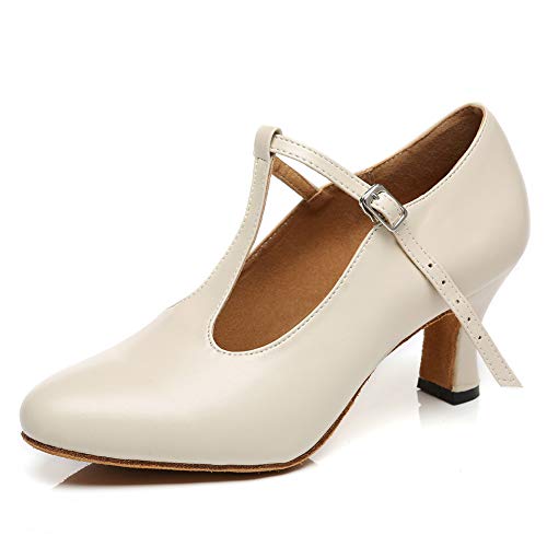 SWDZM Zapatos de Baile Latino para Mujer Punta Cerrada Salón Salsa Chacha Rumba Samba Carácter Zapatos de Baile,Modello-YCL472-white-6cm-38EU
