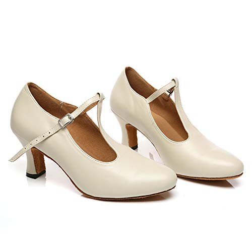 SWDZM Zapatos de Baile Latino para Mujer Punta Cerrada Salón Salsa Chacha Rumba Samba Carácter Zapatos de Baile,Modello-YCL472-white-6cm-38EU