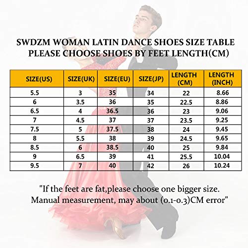 SWDZM Zapatos para Baile Latino Mujer,Salsa Tango Samba Bachata estándar de Zapatos,Seda,Tacón-2.76'',Marrón,37EU/23.3CM