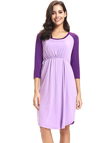 Sykooria Camisón de Lactancia para Mujer, camisón de Maternidad de Manga Larga Camisón de Trabajo para Hospital y hogar