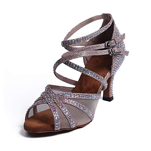 Syrads Zapatos de Baile Latino con pedrería para Mujer Salsa Tango Moderna Bachata Zapatos de Baile de Salón Suela Blanda 1057-01