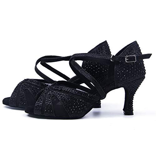 Syrads Zapatos de Baile Latino para Mujer Salsa Tango Bachata Vals con Pedrería Zapatos de Baile de Salón Suela Blanda 1050