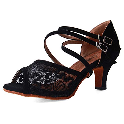 Syrads Zapatos de Baile Latino para Mujer Salsa Zapatos de Tango Samba Vals Bachata Kizomba Baile de Salón de Interior Negro 6cm