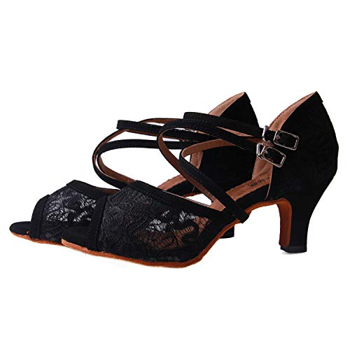 Syrads Zapatos de Baile Latino para Mujer Salsa Zapatos de Tango Samba Vals Bachata Kizomba Baile de Salón de Interior Negro 6cm