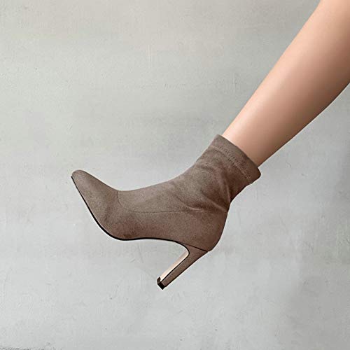 Tacones Altos Cuadrados para Mujer, Elegantes Botines elásticos de Color sólido, Otoño Invierno, Bombas de Gamuza, Botines de Moda con Punta en Punta