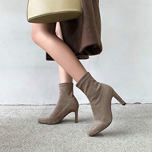 Tacones Altos Cuadrados para Mujer, Elegantes Botines elásticos de Color sólido, Otoño Invierno, Bombas de Gamuza, Botines de Moda con Punta en Punta