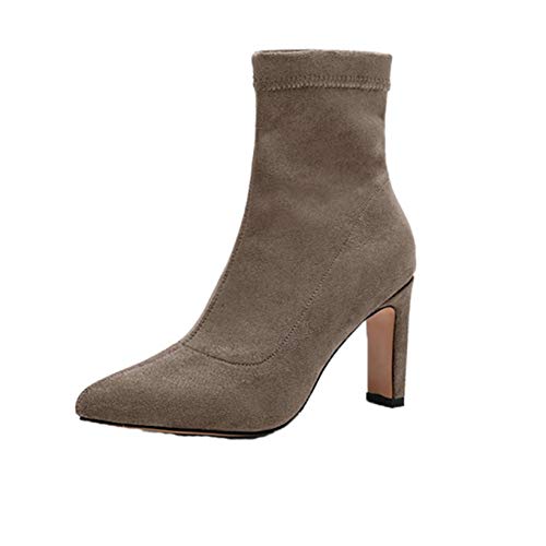 Tacones Altos Cuadrados para Mujer, Elegantes Botines elásticos de Color sólido, Otoño Invierno, Bombas de Gamuza, Botines de Moda con Punta en Punta