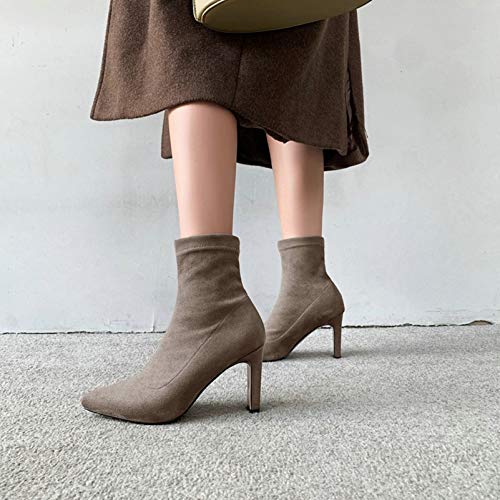 Tacones Altos Cuadrados para Mujer, Elegantes Botines elásticos de Color sólido, Otoño Invierno, Bombas de Gamuza, Botines de Moda con Punta en Punta
