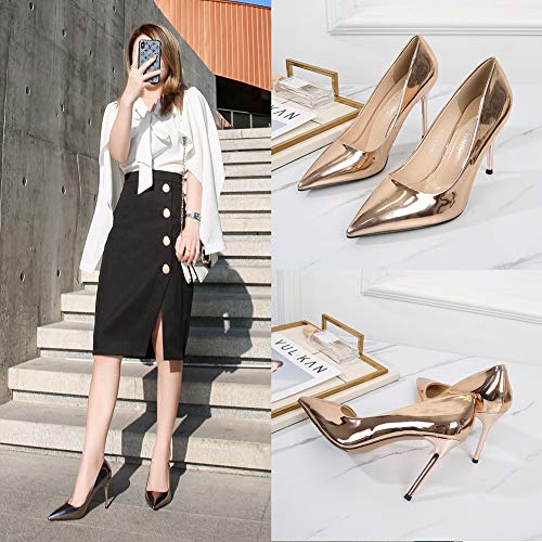 Tacones altos Metálico Meseta Plataforma Bomba Sexy Puntiagudo Estilete Zapatos de mujer elegante Oficina Ocasiones formales Zapatos de la Corte Vestidos Talla grande Zapatillas- champagne gold||46
