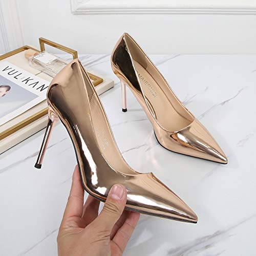 Tacones altos Metálico Meseta Plataforma Bomba Sexy Puntiagudo Estilete Zapatos de mujer elegante Oficina Ocasiones formales Zapatos de la Corte Vestidos Talla grande Zapatillas- champagne gold||46