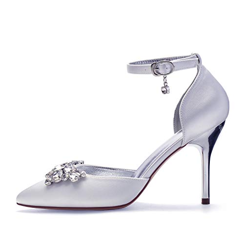 Tacones altos satén mujeres zapatos de boda novia peep toes tobillo hebilla correa vestido de fiesta de graduación tacones altos,Blanco,36 EU/5 US/3 UK