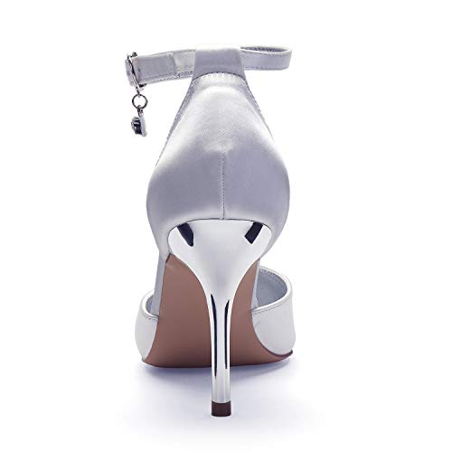 Tacones altos satén mujeres zapatos de boda novia peep toes tobillo hebilla correa vestido de fiesta de graduación tacones altos,Blanco,36 EU/5 US/3 UK