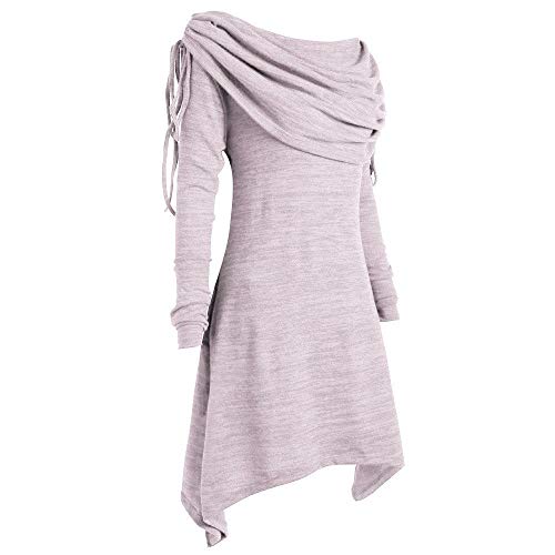 Talla Extra Sudadera Sin Capucha Mujer Largo Blusas Camiseta de Manga Larga Cuello Redondo Suelto Túnica Casual Basic Pull-Over Tops Color Sólido Túnica de Cuello Plegable riou