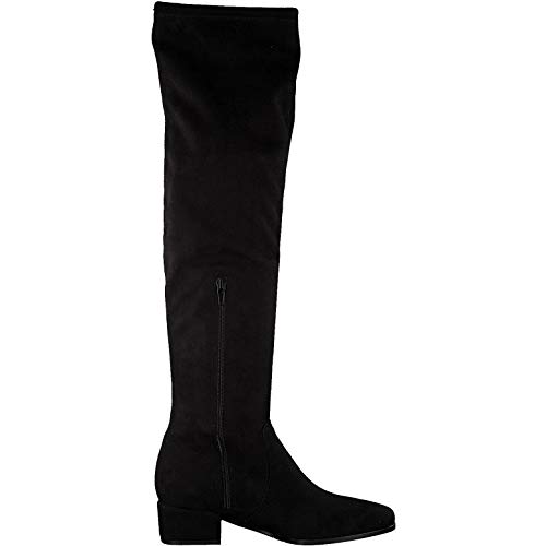 Tamaris Mujer Botas, señora Botas de Muslo,Botas por Encima de la Rodilla,Overknees,Botas de Cuero,tacón Plano,Cremallera,Black,36 EU / 3.5 UK
