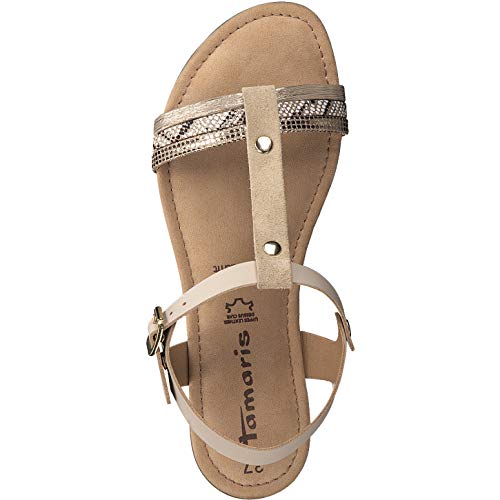 Tamaris Mujer Sandalias de Vestir 28149-24, señora Sandalia con Tiras, Sandalias con Correa,Zapatos de Verano,cómodo,Plana,Nature Comb,39 EU / 5.5 UK